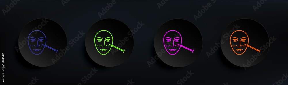 Poster face antiaging botox dark badge color set. simple thin line, outline vector of anti agies icons for 