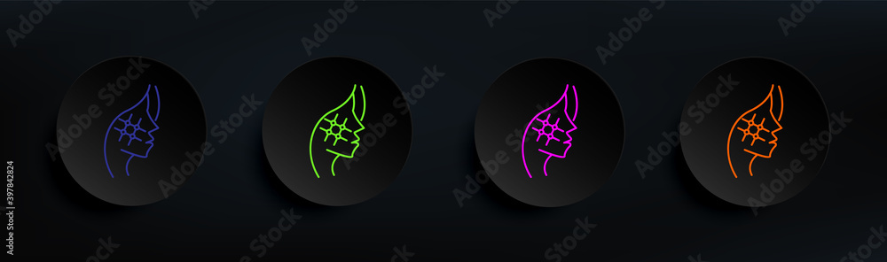 Poster face marking anti aging dark badge color set. simple thin line, outline vector of anti agies icons f
