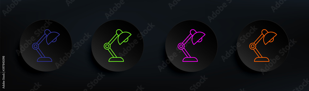 Poster table lamp smart lamp dark badge color set. simple thin line, outline vector of artifical icons for 