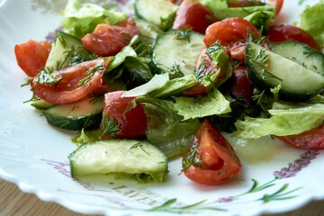 Fresh vegetable salad, tomatoes, cucumber chinese cabbage.
