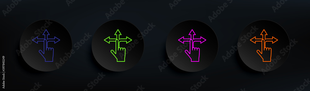 Poster touch screen hand arrow dark badge color set. simple thin line, outline vector of artifical icons fo