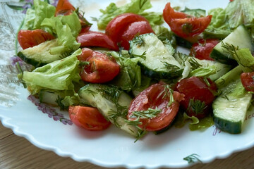 Fresh vegetable salad, tomatoes, cucumber chinese cabbage.