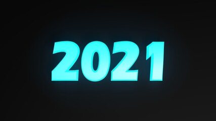2021 blue write on black background - 3D rendering illustration