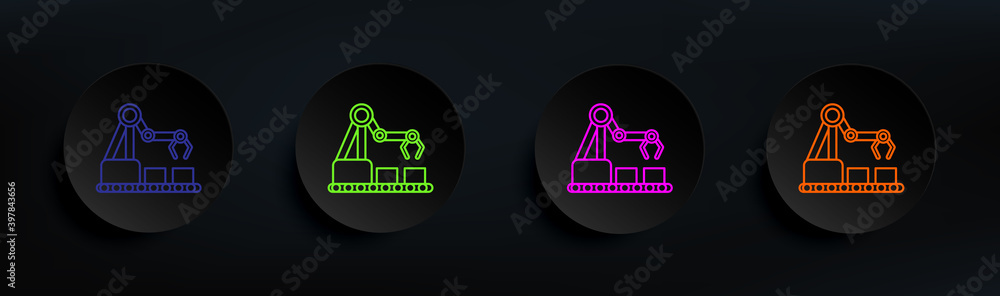 Poster industrial robot production robot dark badge color set. simple thin line, outline vector of artifica