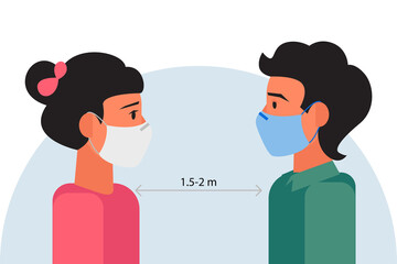 When communicating, keep your distance and wear a mask. Prevention of coronavirus