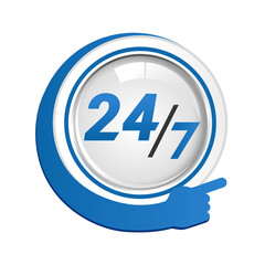 Open around the clock, 24 hours and 7 days icon with finger pointing sign.To see the other vector button illustrations , please check Button collection.