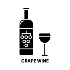 grape wine symbol icon, black vector sign with editable strokes, concept illustration