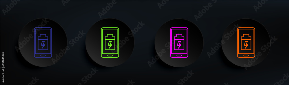 Poster low battery smartphone dark badge color set. simple thin line, outline vector of artifical icons for
