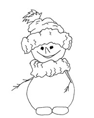 Doodle cute snowman girl, cartoon style.