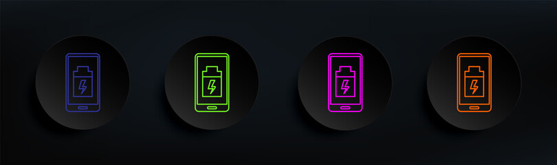 low battery smartphone dark badge color set. Simple thin line, outline vector of artifical icons for ui and ux, website or mobile application