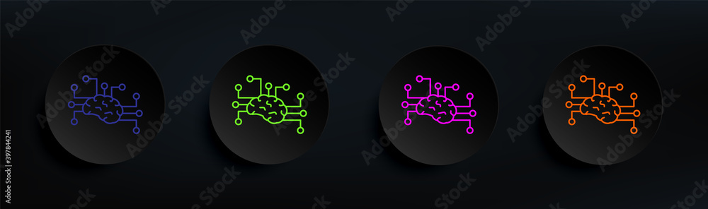 Poster artificial intelligence brain dark badge color set. simple thin line, outline vector of artifical ic