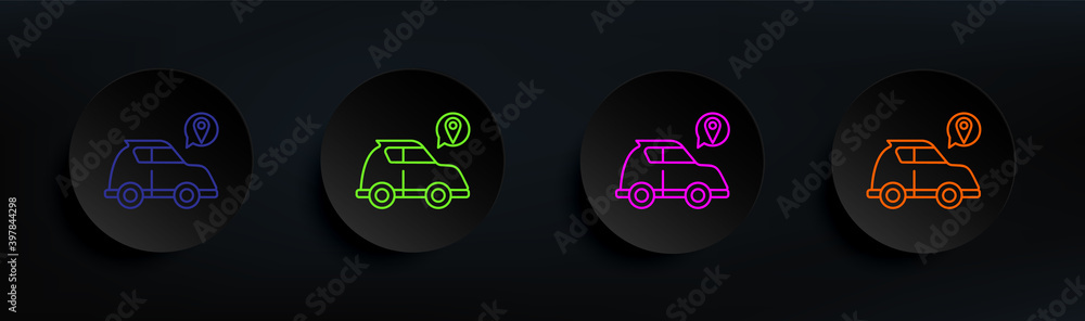 Poster smart car location dark badge color set. simple thin line, outline vector of artifical icons for ui 
