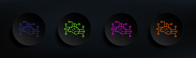 Artificial intelligence brain dark badge color set. Simple thin line, outline vector of artifical icons for ui and ux, website or mobile application