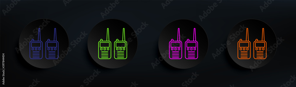 Poster intercom police radio dark badge color set. simple thin line, outline vector of artifical icons for 