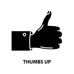 thumbs up icon, black vector sign with editable strokes, concept illustration