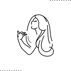 woman with long hair smells the scent vector icon in outlines