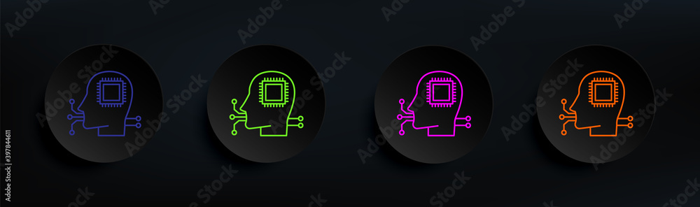 Aufkleber artificial intelligence smart human dark badge color set. simple thin line, outline vector of artifi