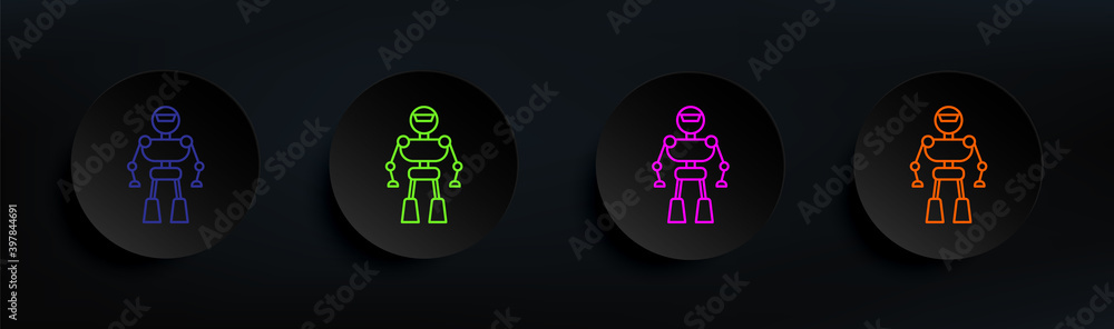 Poster robot, smart robot dark badge color set. simple thin line, outline vector of artifical icons for ui 