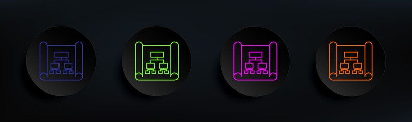 Business analytics, flow process dark badge color set. Simple thin line, outline vector of artifical icons for ui and ux, website or mobile application