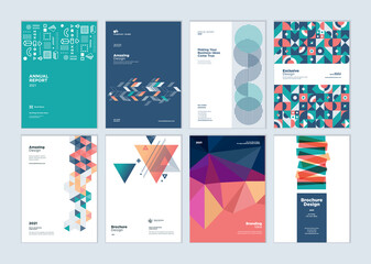 Set of brochure, business plan, annual report, cover design templates. Vector illustrations for business presentation, business paper, corporate document, flyer and marketing material.