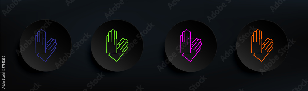 Poster gloves dark badge color set. simple thin line, outline vector of clothes icons for ui and ux, websit