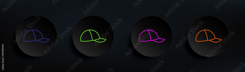 Poster cap dark badge color set. simple thin line, outline vector of clothes icons for ui and ux, website o