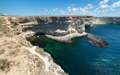Cape Tarkhankut, azure water, world of diving in Crimea