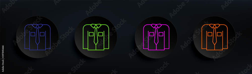 Poster shirt with a tie dark badge color set. simple thin line, outline vector of clothes icons for ui and 