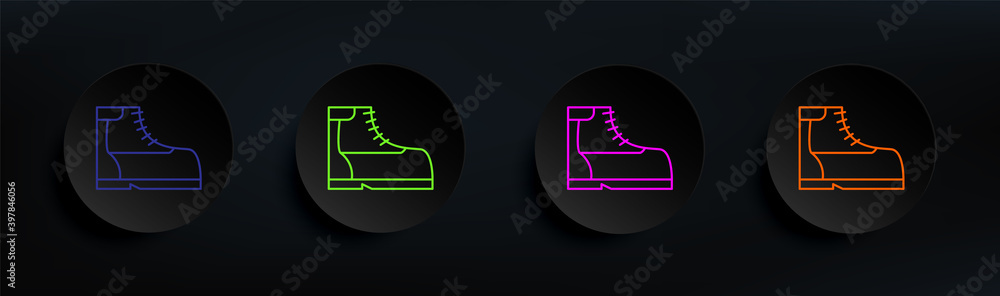 Poster boots dark badge color set. simple thin line, outline vector of clothes icons for ui and ux, website