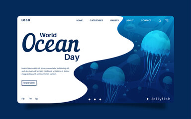 World Ocean Day Landing Page, with the Theme of an Underwater Scene Showing a Group of Jellyfish.