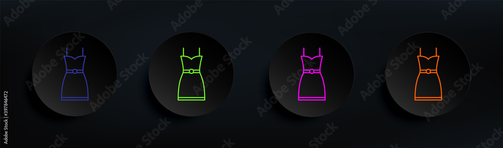 Poster dress with straps dark badge color set. simple thin line, outline vector of clothes icons for ui and