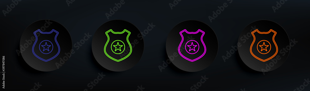 Poster police badge dark badge color set. simple thin line, outline vector of crime investigation icons for