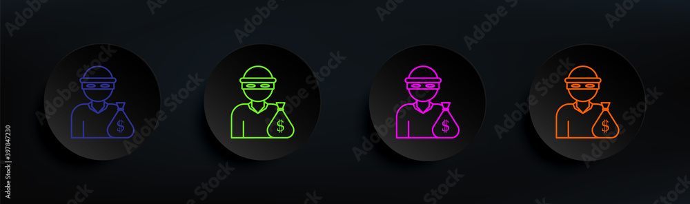 Poster robber dark badge color set. simple thin line, outline vector of crime investigation icons for ui an