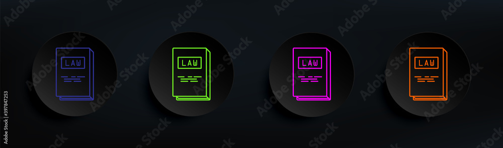 Poster book of laws dark badge color set. simple thin line, outline vector of crime investigation icons for