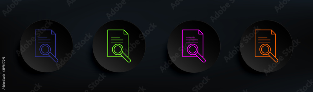 Poster search for documents dark badge color set. simple thin line, outline vector of crime investigation i