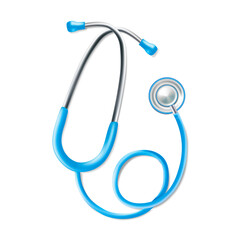 Realistic Detailed 3d Medical Equipment Blue Stethoscope. Vector