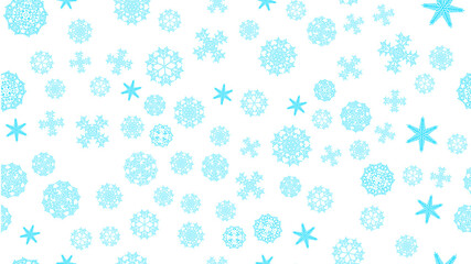 Bright motley pattern texture of a frame of blue snowy winter festive Christmas miscellaneous different abstract carved snowflakes on a white background. illustration