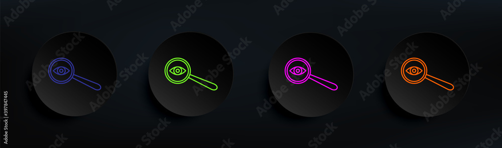 Poster eye loupe dark badge color set. simple thin line, outline vector of crime investigation icons for ui