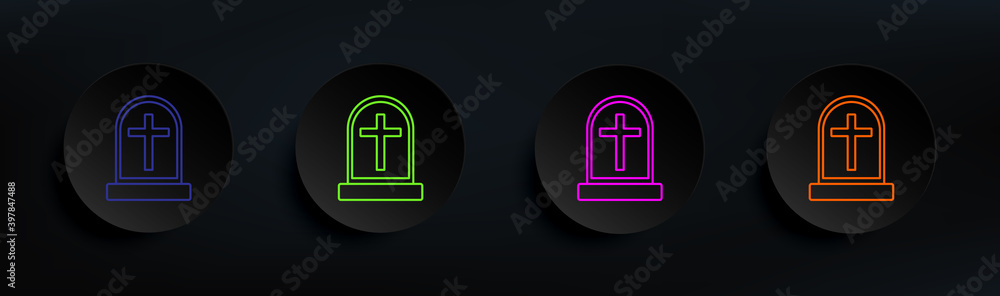 Poster grave dark badge color set. simple thin line, outline vector of crime investigation icons for ui and