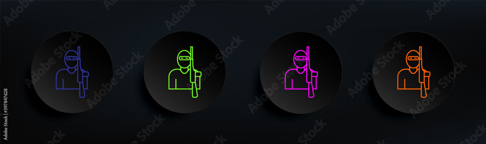Poster terrorist dark badge color set. simple thin line, outline vector of crime investigation icons for ui