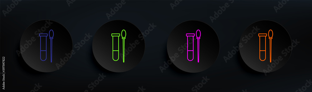 Poster test tube and sample stick dark badge color set. simple thin line, outline vector of crime investiga