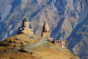 Fototapeta na wymiar Kazbegi region with Gergeti Church, Georgia