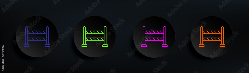 Poster road fence dark badge color set. simple thin line, outline vector of crime investigation icons for u