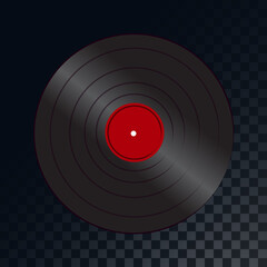 An old retro vintage musical round vinyl record from the 70s, 80s, 90s on a translucent dark checkered gray square background. illustration