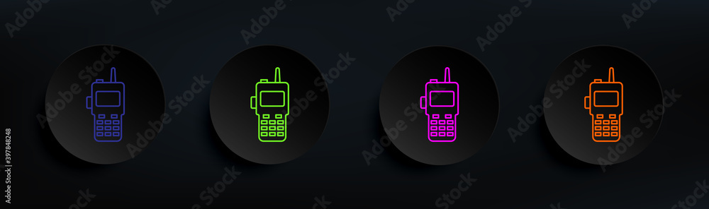 Poster police walkie-talkie dark badge color set. simple thin line, outline vector of crime investigation i