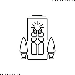 Christmas door, winter holiday vector icon in outlines