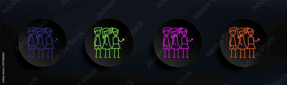 Aufkleber friends dark badge color set. simple thin line, outline vector of friendship icons for ui and ux, we
