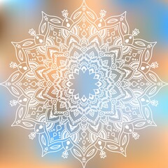 Hand-drawn white mandala. Vector illustration isolated on colored background. Cloth design element, yoga logo, henna, tattoo.