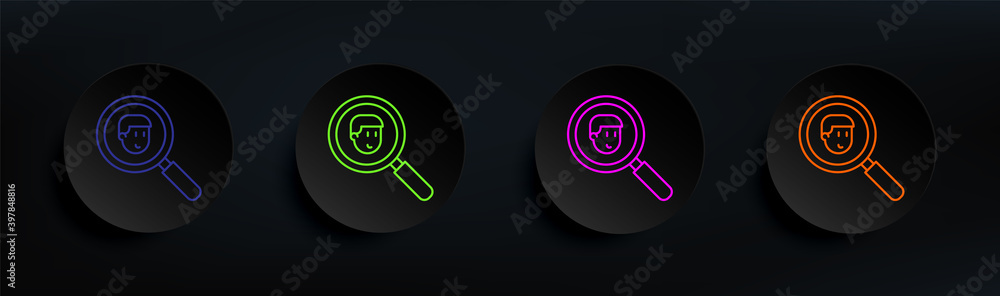 Poster friend search dark badge color set. simple thin line, outline vector of friendship icons for ui and 