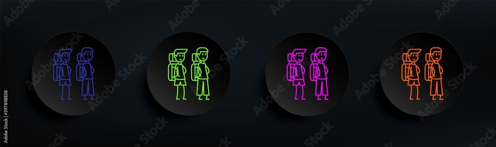 Poster classmates dark badge color set. simple thin line, outline vector of friendship icons for ui and ux,